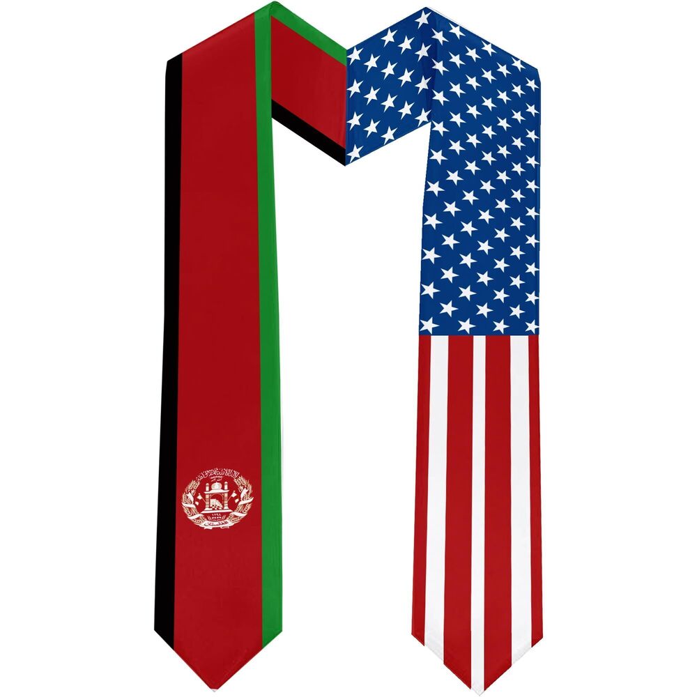 9401 2025 Afghanistan Flag and USA Flag Graduation Stole Graduation Sash